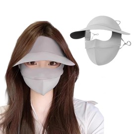 [mxcgzl] フェイスカバー つば付き uvカット 日焼け防止マスク フェイスガード付き 冷感 夏用 UPF50+ 紫外線対策 息苦しくない レディース 顔痩せ 通気性 調整可能 帽子付き スポーツ アウトド ランニング 釣り 通勤 ギフト (ライトグレー)