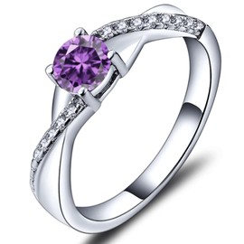 YL Engagement Ring Wedding Ring 925 Sterling Silver with 5 mm 5A Cubic Zirconia Infinity Ring for Women, Sterling Silver, Amethyst