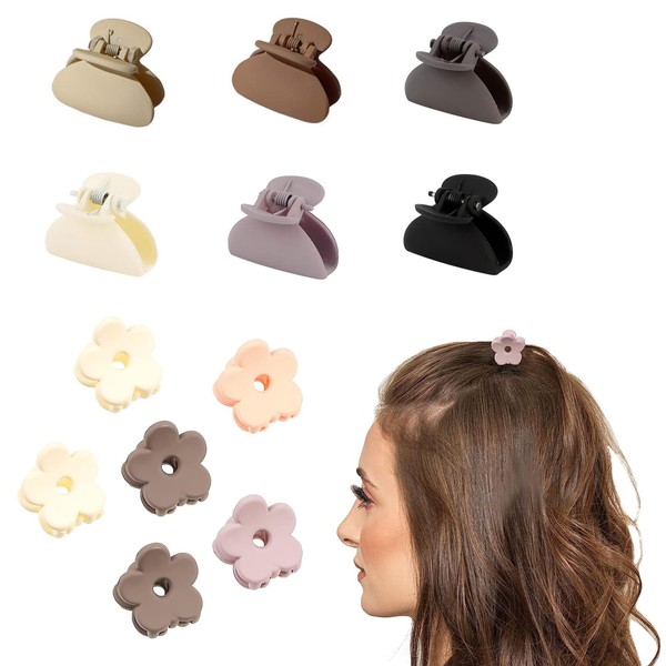 12Pcs Small Hair Claw Clips,Flower Hair Clip, Small Claw Clips,Nonslip Hair Clamps Claw,Hair Accessories for Girls Women,Mini Claw Hair Clips,Suitable for Women Girls(Random Color)