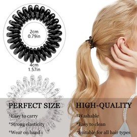 CAABISO 40 Pcs Spiral Hair Ties for Women, Clear Elastics Coil Hair Ties for Thick Thin Type, No Crease Black Phone Cord Ponytail Holders Accessories Women Girls