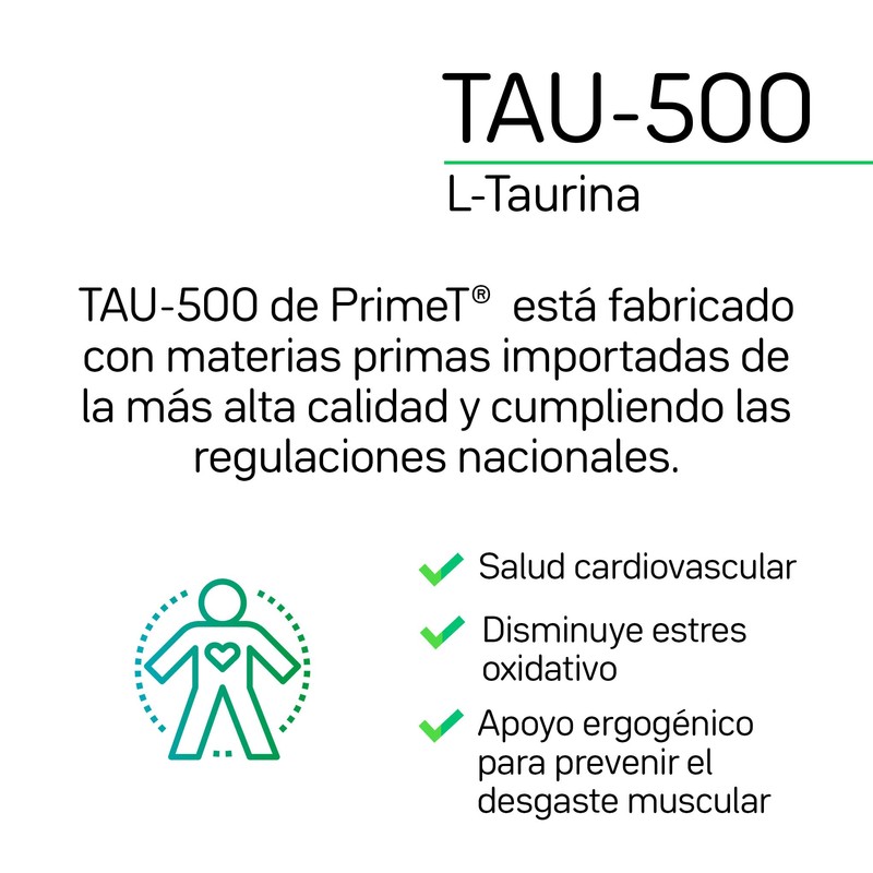 Taurina 120 cáps con 500 mg c/u, 60 porciones de