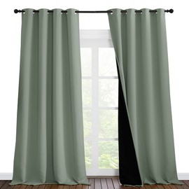 NICETOWN Full Shading Curtains for Windows, Super Heavy-Duty Black Lined Blackout Curtains for Bedroom, Privacy Assured Window Treatment (Greyish Green, Pack of 2, 55 inches W x 102 inches L)