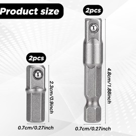 BOHUIZ 4 Pack 1/4 Hex to Socket Adapter, Impact Socket Extension Adapter Converter Set, Hex to Square 1/4" Sockets Bit Adapters Power Tool Replacement Part for Drill Driver Sockets Driver Screwdri
