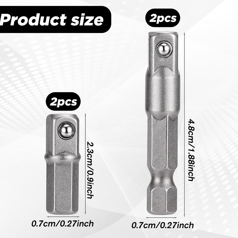 BOHUIZ 4 Pack 1/4 Hex to Socket Adapter, Impact Socket