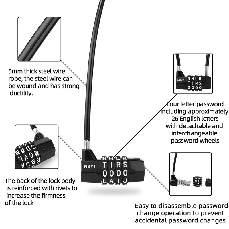 NBYT 4-Word Resettable Combination Lock, Letter Lock- Home Security Padlock