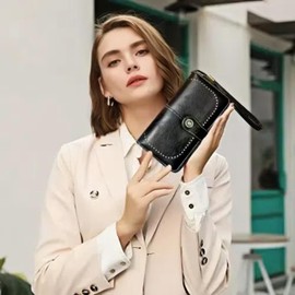 covimy Large Capacity Leather Wallets for Women，Credit Card Holder with RFID Wristlet Clutch purses for Woman