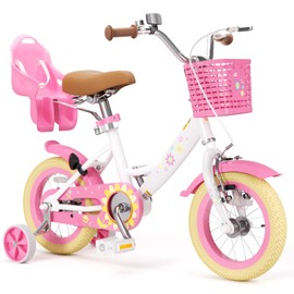 XJD Girls Bike for 2-12 Years Old Kids 12-20 Inch Toddler Bike | with Training Wheels | & Basket (12 Inch with Training Wheels, White)