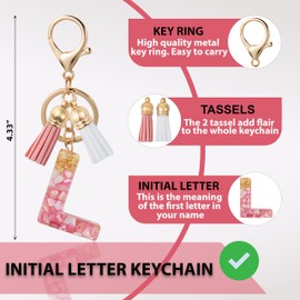 ANHBKAR Alphabet Initial Letter Keychain Cute Resin with 2 PU Tassels, Letter Keychain for Backpack Charms, Initial Keychains for Women, Girls (L, LOTUS PINK)
