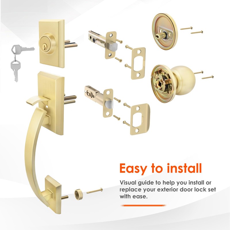 Haidms Gold Front Door Handle and Deadbolt Set, Front Door
