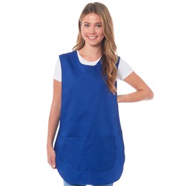 Ladies Plain With Matching Piping Tabard Apron Overalls Front Pocket Stylish Tabards for Women Casual Aprons for Women to Use in Home Kitchen Restaurants Coffee Shops UK Made (Blue, M)