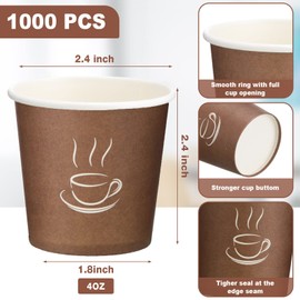 Gerrii 1000 Pcs Small Coffee Cups Paper Espresso Cups Disposable Mini Hot Cups Hot Cold Drinking Cups for Travel, Party, Tea, Bathroom, Picnic, Events, Brown (4 oz)