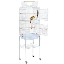 Yaheetech 64-inch Open Play Top Bird Cages for Parakeets Cockatiels Finches Lovebirds Canaries Conures Budgies Parrot Birdcage w/Detachable Rolling Stand, White