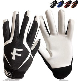 Football Receiver Gloves Youth Pair,Ultra Stick Palm Grip Gloves for Kids Age 5-14 Small Large XL Medium, Black White Blue Red Orange Durable Breathable Flexible American (White, X-Large)