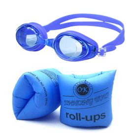 Topsung Arm Floaties for Adults Swim Trainer Floaties and Swimming Goggles with Anti-Fog Inflatable Swim Arm Bands Floater Sleeves for Women Men Youth