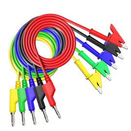 Cleqee 5 Pairs Test Leads 4mm Stackable Banana Plug Alligator Clip Test Probe Cable Wire Multimeter with Insulation Clip for Test Line, Scientific Experiment, Electrical Testing, 1 Meter, Pack of 5
