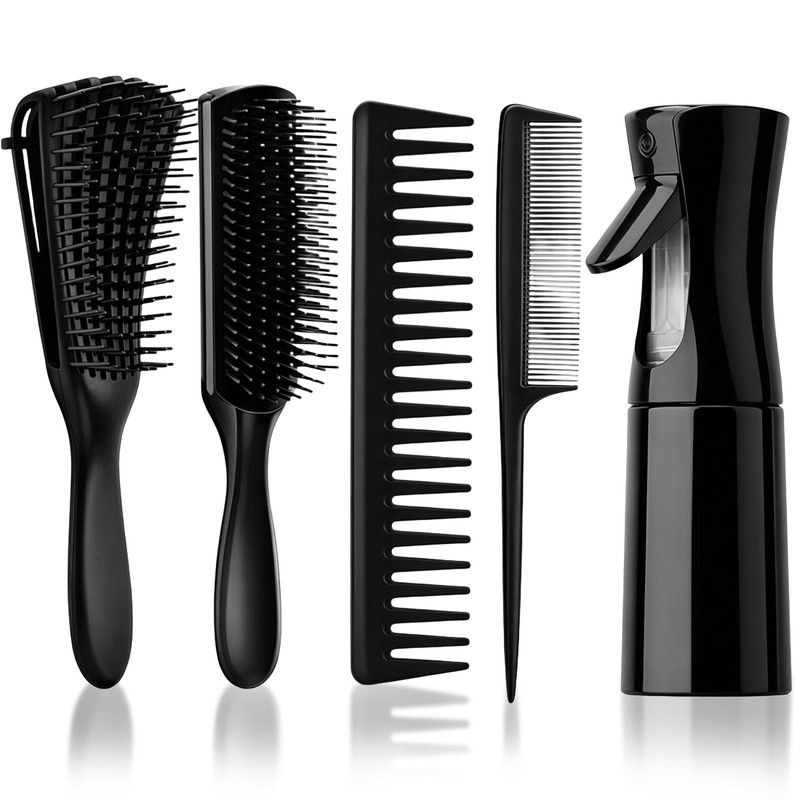 Juego de 5 Cepillos para Cabello Rizado, Desenredante y Peine