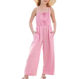 GRACE KARIN Girls' Jumpsuit Kids Summer Spaghetti Straps Jumpsuit with Pockets Casual Outfit Dungarees, pink