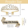 POPOYU 30th Birthday Crown and Sash, Crown 30th Birthday Women,