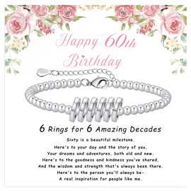 BMMYE Silver Bracelet for Women with Birthday Card for Her 60th Birthday Gifts for Women