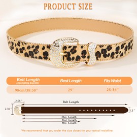 Xiokyo Leopard Cowgirl Belt Western Belt for Women Sparkly Rhinestone Buckle Cowboy Belts Country Belt for Jeans Pants