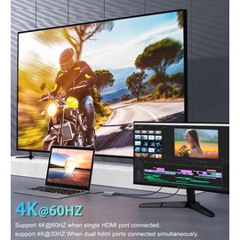 VIENON USB C to Dual HDMI Adapter 4K@60hz, Type C to HDMI Splitter for 2 Monitors, USB C Hub Extend Display for MacBook Air/Pro, XPS, More Laptops with Thunderbolt 3/4 Ports