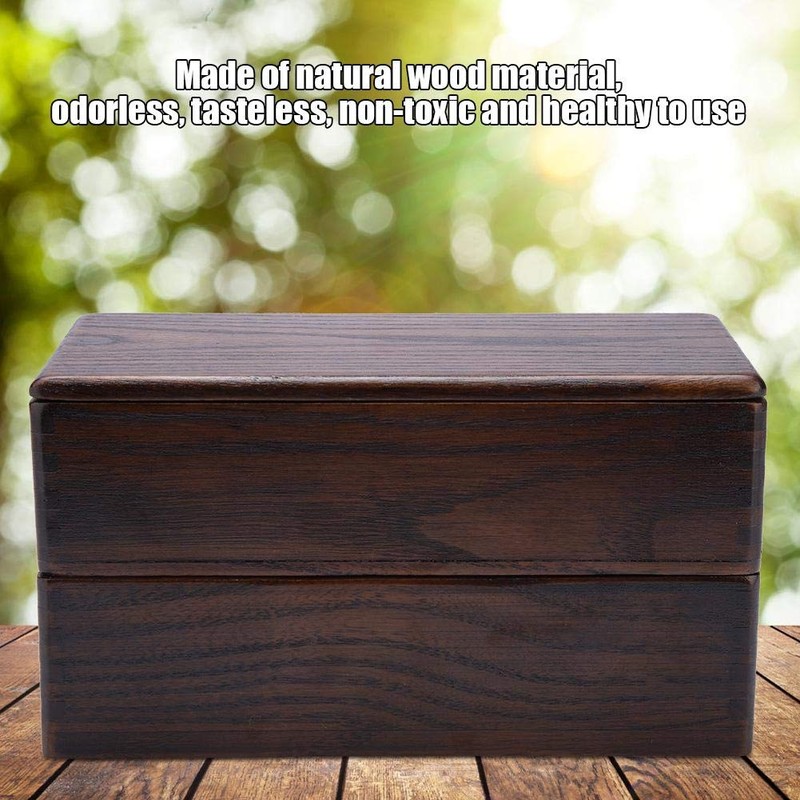 Lunch Boxes, Japanese Traditional Natural Square Wooden Lunch Container Double