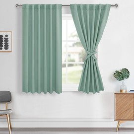 Hiasan Light Sage Blackout Curtains 45 inch Long, Light Blocking Thermal Insulated Rod Pocket & Back Tab Christmas Drapes Sewn with Tiebacks for Nursery Bedroom Living Room, 52-inch Wide, 2 PC