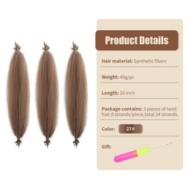 Springy Afro Twist Hair 16 Inch 3 Packs Pre-Separated Marley Twist Braiding Hair Afro Kinky Marley Hair Extensions Crochet Hair for Women 8 Strands/Pack