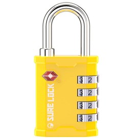 SURE LOCK TSA Accepted 4 Dig Heavy Duty Big Combination Luggage Padlock All Metal Travel Lock for Equipment Hard Case Luggage Gun Case Gym Locker Pelican Vault Lock (1, Yellow)