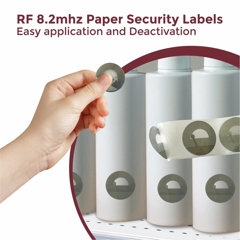 1000 Paper Security Label 1.35 inch (33mm) diam RF 8.2Mhz