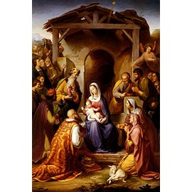 WONDERFULITEMS The Nativity Birth of Jesus Three Wise Men Kings Holy Family Manger Biblical Painting By Franz von Rohden 20" x 30" Image Size Art Repro on Matte Paper. AASOTHE003