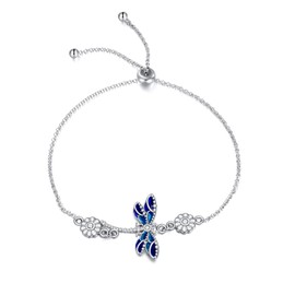 YAFEINI Dragonfly Bracelet for Women Girls Sterling Silver Blue Dragonfly Link Chain Bracelets Jewellery Gifts