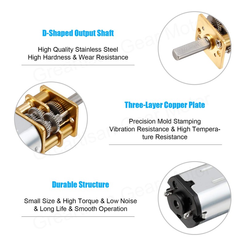Greartisan DC 12V 600RPM N20 High Torque Speed Reduction Motor