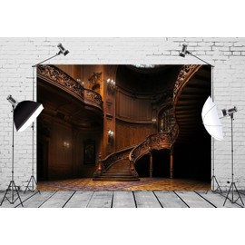 Loccor Fabric 10x8ft Retro Medieval Palace Backdrop for Photography Luxurious Mansion Wooden Staircase Hall Background Birthday Party Decor Wedding Ceremony Anniversary Portrait Photoshoot Props