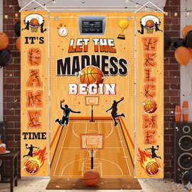 Inisajace Basketball Door Decorations for Home - 3PCS Madness Begin Banner Door Cover Decor, Basketball Game Time Large Front Porch Door Sign Supplies, Merch Backdrop for Party Office Home Holiday