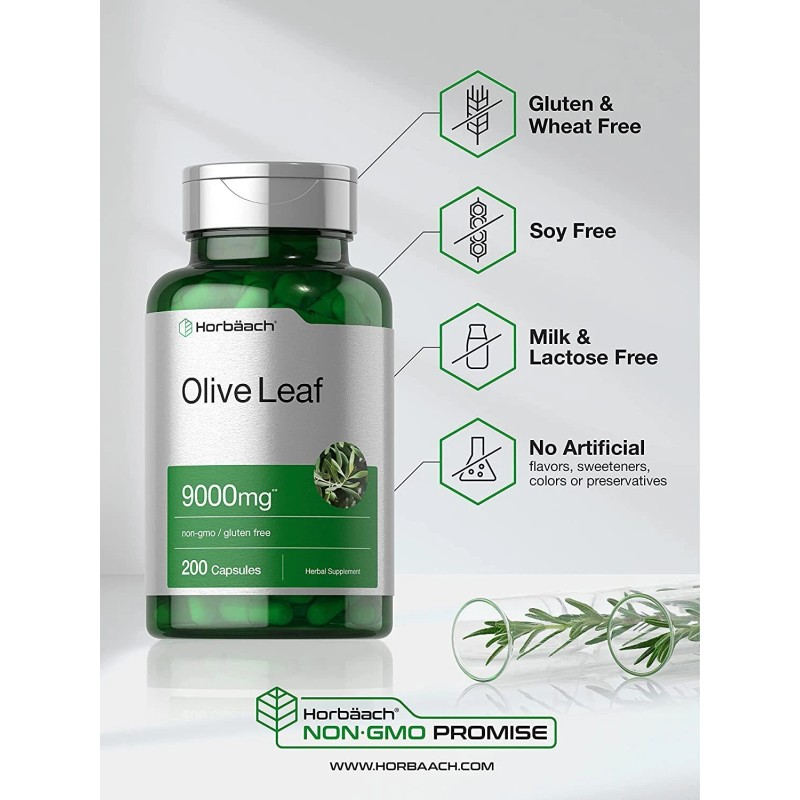 Horbäach Olive Leaf Extract Capsules 9000mg | 200 Count |
