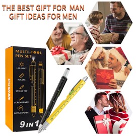AUXHCYL Gifts for Men, 2Pack 9 in 1 Multi Tool Pen, Secret Santa Gifts, Christmas Gifts for Grandad/Dad, Birthday Gift Set for Men