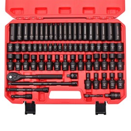 SONIGEKO Socket Set 3/8" Impact Socket Set,67-Piece Metric and Sae 6 Point Socket Set CR-V Steel Sockets with extension bars,20-piece Swivel Sockets (Metric and SAE and Swivel, 3/8" Socket set,67pcs)
