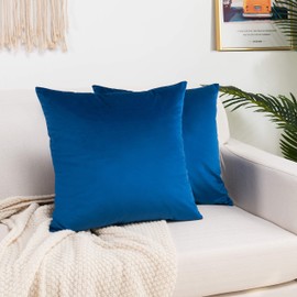 Elegant Comfort Pack of 2, Velvet Soft Solid Decorative Square Throw Pillow Covers Set Cushion Case for Sofa Bedroom Car, 20 x 20, Royal Blue