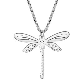 OUSIO Edelstahl Versilbert Libelle Halskette Anhänger Insekt Tiere Schmuck Charm für Frauen Naturliebhaber Damen Geschenke (Versilberung)