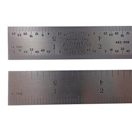 PEC Tools USA 12" Rigid Stainless Steel 4R Machinist Ruler/Rule 1/64, 1/32, 1/8 1/16
