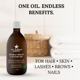 The Goodbye Company Organic Castor Oil for Hair, Skin & Eyelashes – 100% Pure, Cold-Pressed, Hexane-Free, Unrefined – Nourishing Beauty & Wellness Oil in Dark Glass Bottle – 4.25oz