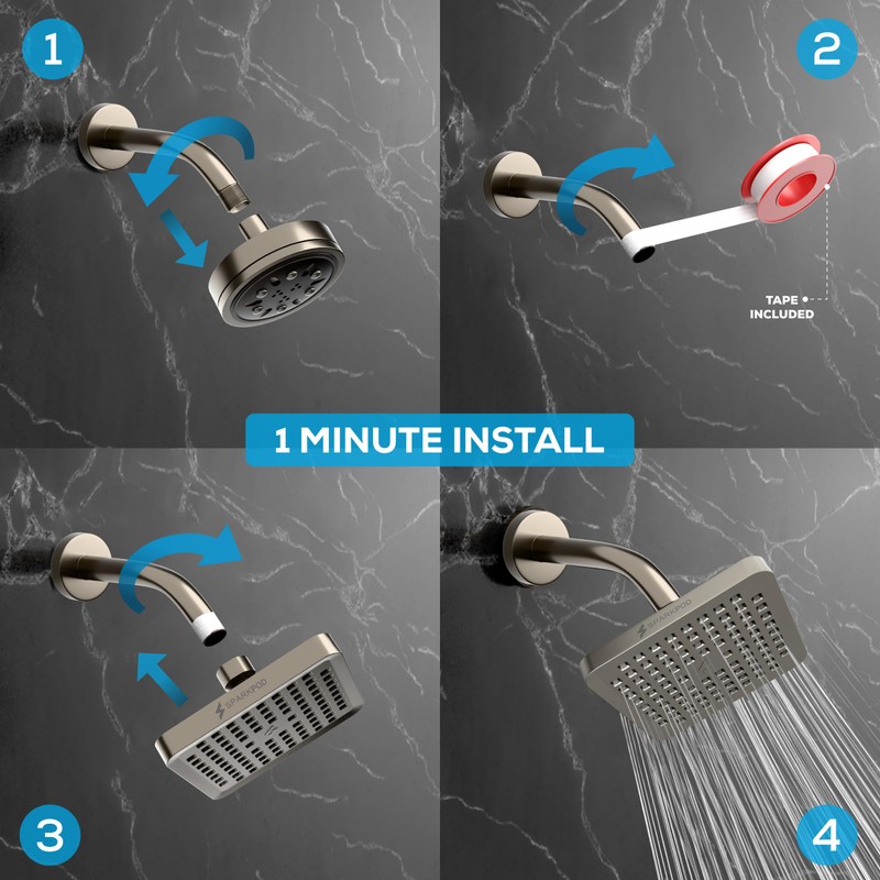 SparkPod Shower Head - High Pressure Rain - Premium Quality