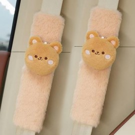 Zigihos 2 PCS Seat Belt Cover Pad, Cute Kawaii Animal Bear Seatbelt Covers for Kids and Adults, Winter Plush Fluffy Soft Seat Belt Cover, Cartoon Seatbelt Cushion,Car Seat Strap Pads (F-Bear)