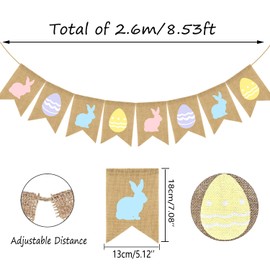 Doumeny Easter Burlap Banner Rabbit Egg Garland Banner Colorful Easter Bunny Hanging Garland Happy Easter Party Banner Spring Bunting Garland Rabbit Radish Banner for Home Wall Fireplace Mantel Decor