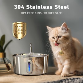 HAJXM Stainless Steel Cat Water Fountain, 135oz/4L Automatic Pet Fountain Dog Water Dispenser with Ultra-Quiet Pump & 2 Replacement Filters & for Cats Inside, Dogs, Multiple Pets