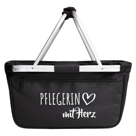 Huuraa Einkaufskorb Pflegerin mit Herz Geschenk 20 Liter Black Pflegerin Geschenkidee