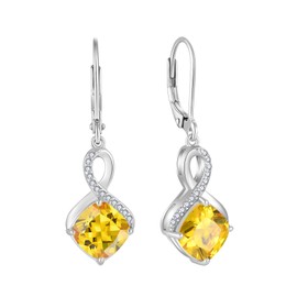 FJ Princess Cut Citrine Earrings 925 Sterling Silver Square Dangle Drop Earrings Infinity Leverback Earrings November Birthstone Jewellery Gifts for Women