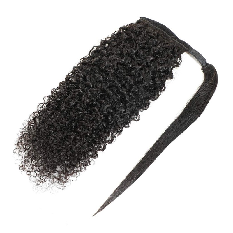 Real Hair Ponytail Extension Kinky Curly Human Hair with Wrap