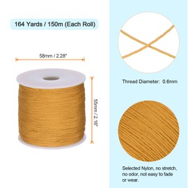 sourcing map 0.6mm Nylon String Cord 164 Yards Nylon Satin String Bracelet String Chinese Knotting Cord Beading Thread for Jewelry Making Braided Necklaces Macrame Trim Craft Gold Tone
